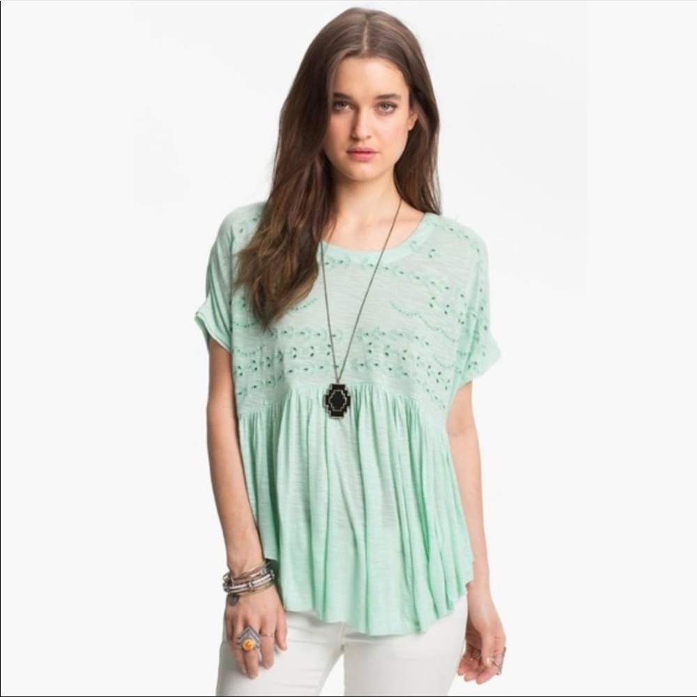 Free People Aqua Sweetart Eyelet Top